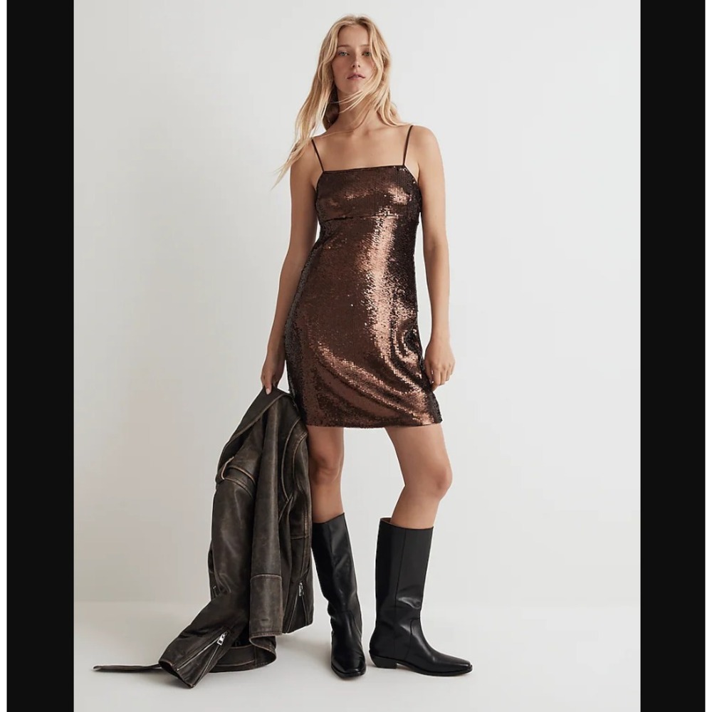 Madewell NEW NWT Womens 14 Brown Marilyn Sequin Slip Mini Dress